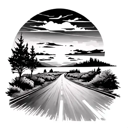 2 Lane Road Into Sunset Scene