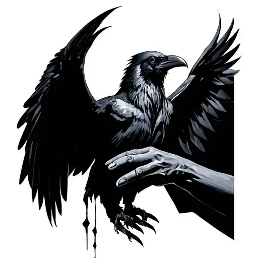Crow Flying Into Death's Hands