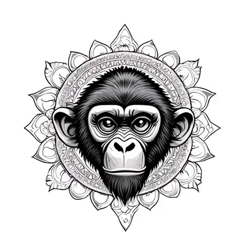 Gemini Monkey Mandala Design Incorporating Elements