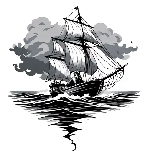 Old Man In Cloud Blowing On A Sailboat Sailing