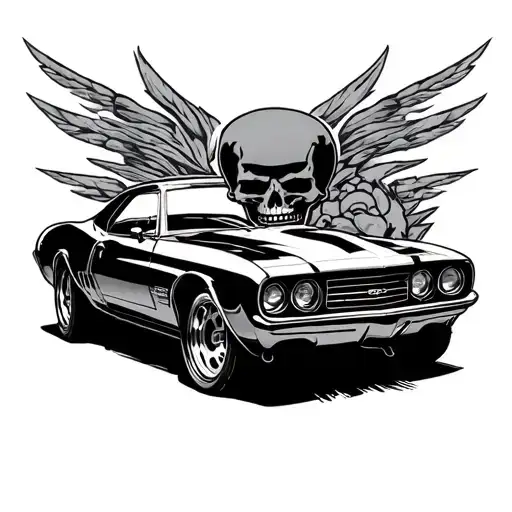 Skull Pin Up Car Racing