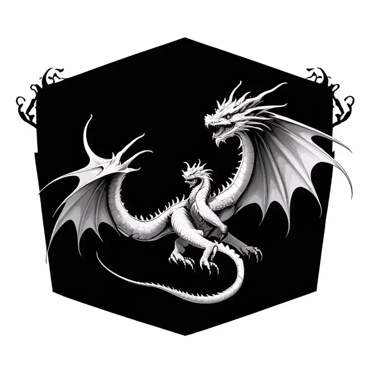 Birds Eye View Of A Detailed Black And White Flying Dragon