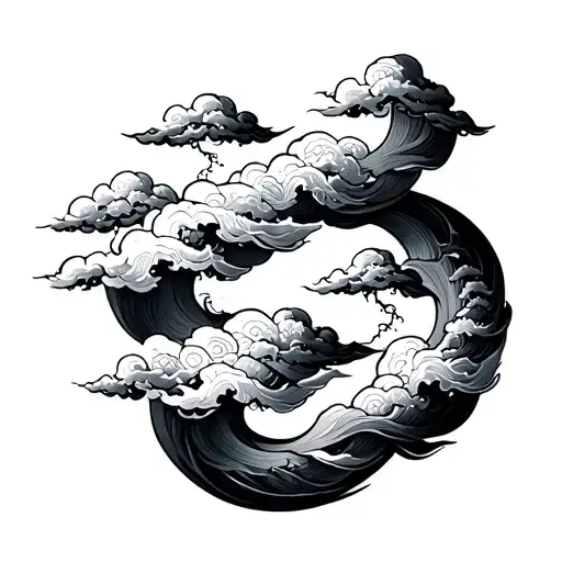 A Band Of Small Drawn Chinese Clouds That Wrap Around The Forearm