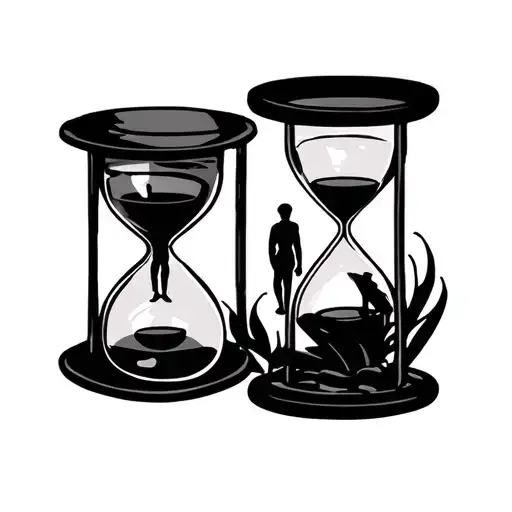 Hourglass With Person In Glass Cuple Standing