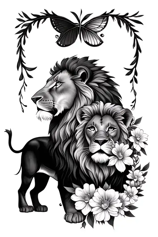 Lion And Lioness With Flowers