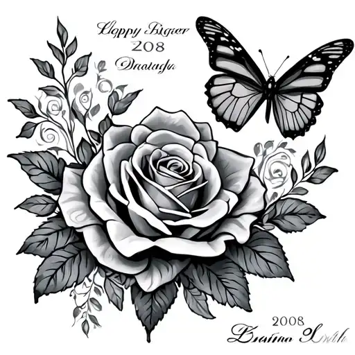 Half Sleeve Forearm With A 2008 Birth Year With Roses And Butterflies