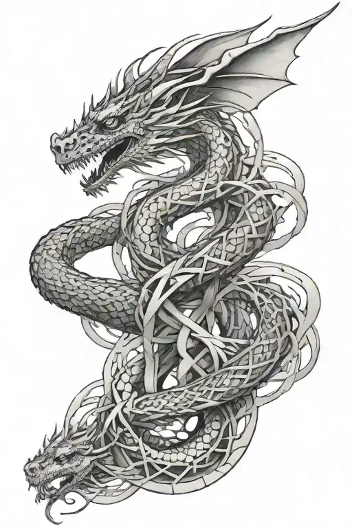 Dragon And Dna Double Helix Intertwined