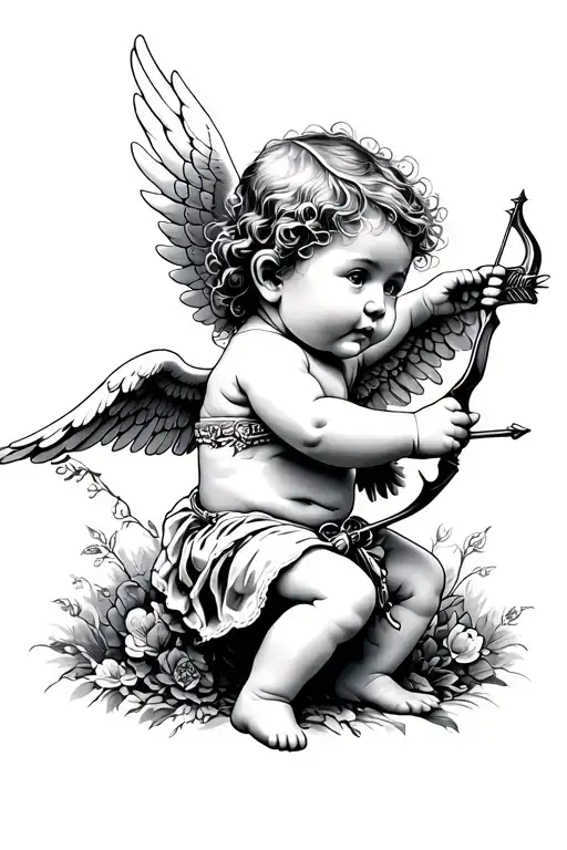 Baby Angel With Bow And Arrow Shooting Right