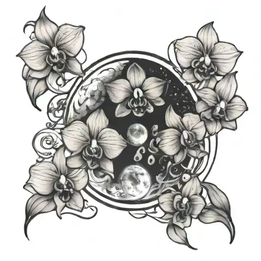 Moon Phases With Orchids Going Threw It