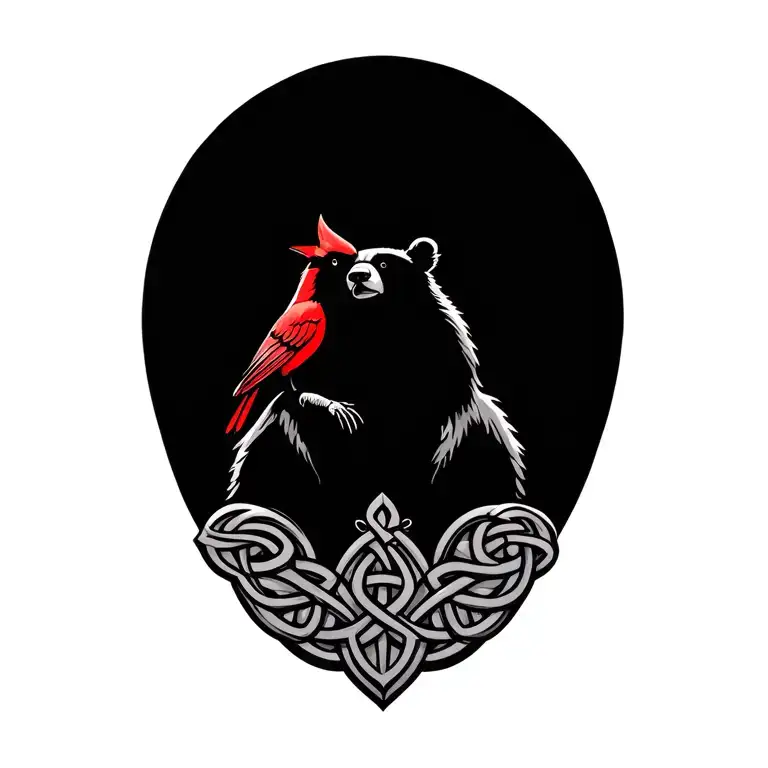 Celtic Bear With Cardinal Sitting On Shoulder