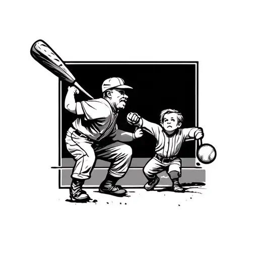 Grandpa And Son Playing Baseball