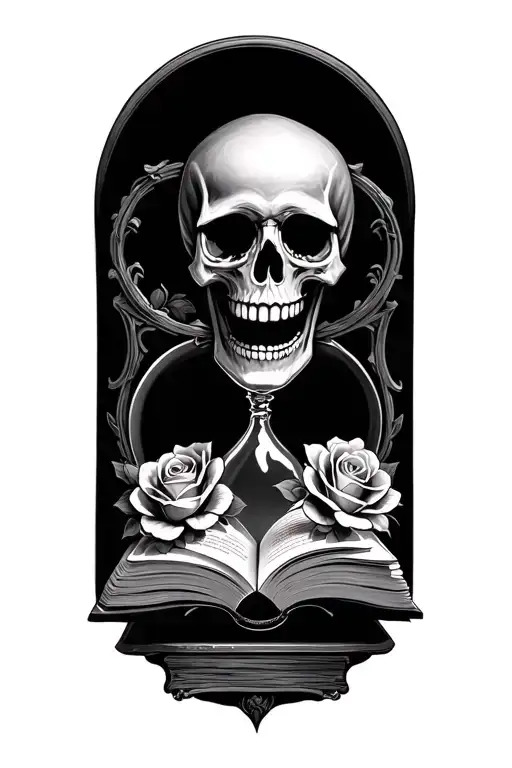 Skull Roses Hour Glass Open Book Open In Front