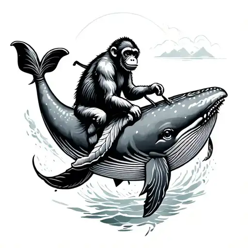Monkey Riding Whale
