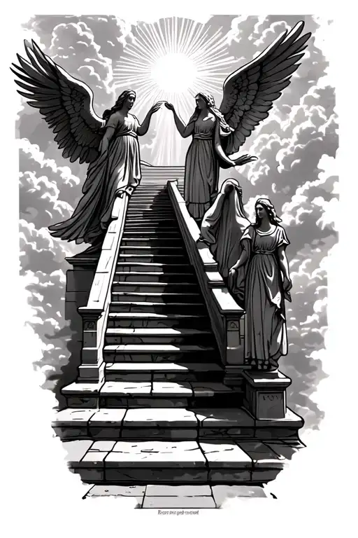 Stairway To Heaven Walking Up Stairs Angels Sun Rays Clouds Heaven Gate At The Top Of The Stairs