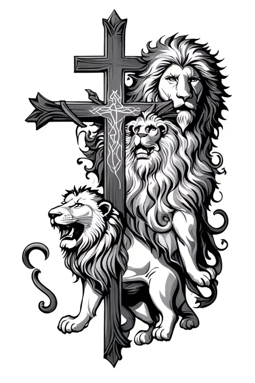 Christian Three Crosses With Lion