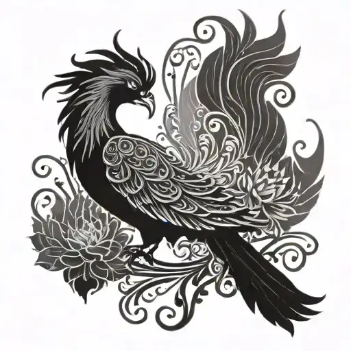 A Phoenix Silhouette Filled With Intricate Lotus Patterns