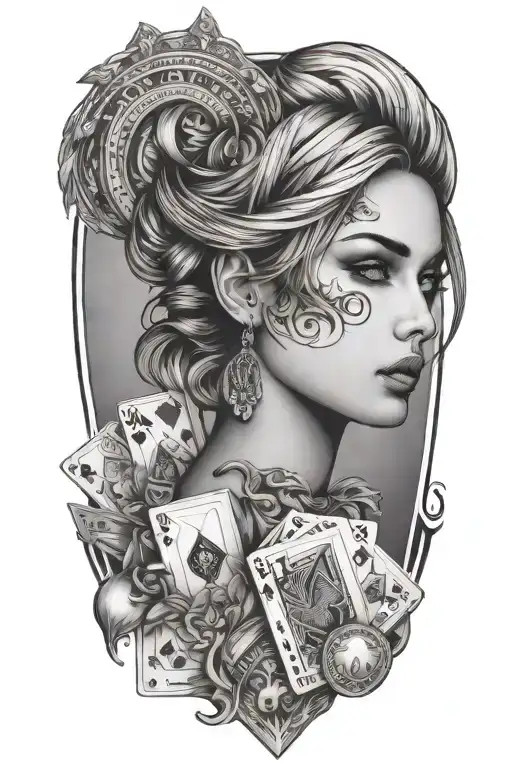 The Face Of A Young Woman With Poker Cards