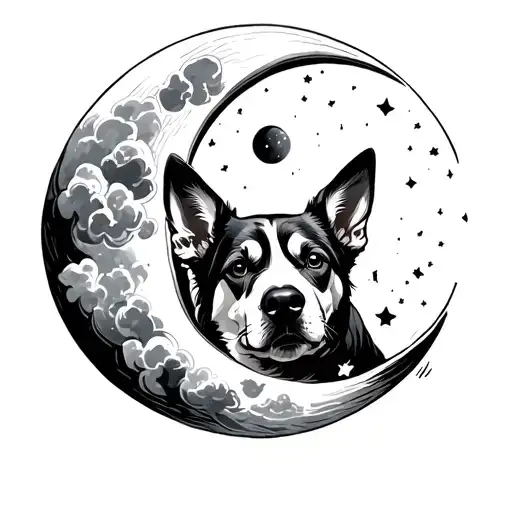 Dog Looking At Moon Covered Vith Clouds