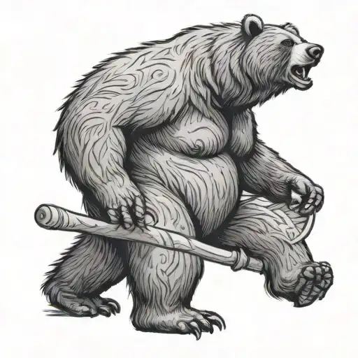 A Grizzly And Friendly Bear Standing Tall Carrying A Large Staff