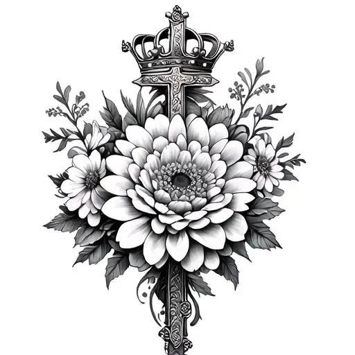 Cross With A Crown With Chrysanthemums Flower