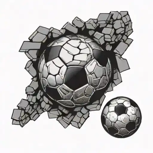 A Soccer Ball Breaking Through A Brick Wall With Dramatic Shading