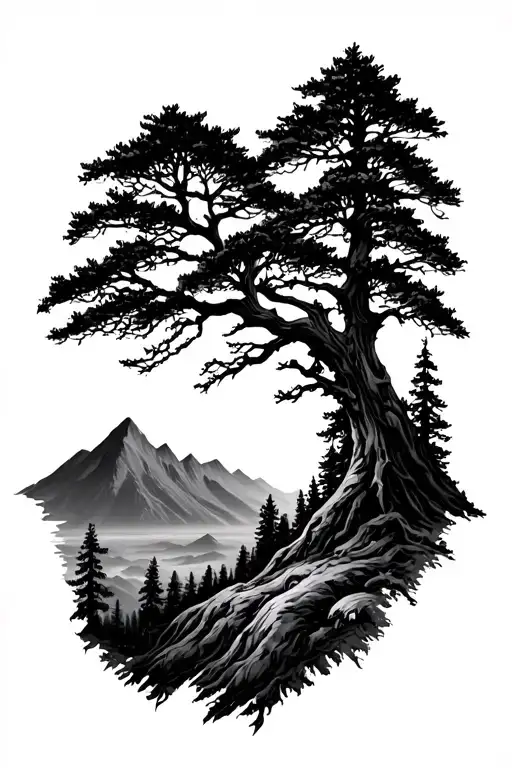 Tree And Mountain Profile View