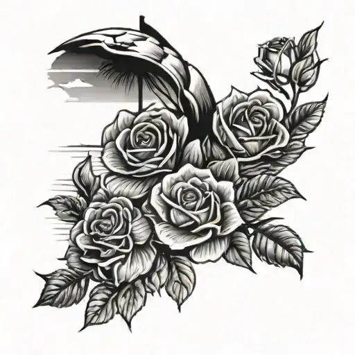 Beach Scene With Roses