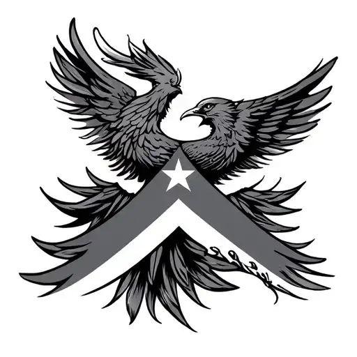 Puerto Rican Flag With Phoenix Bird