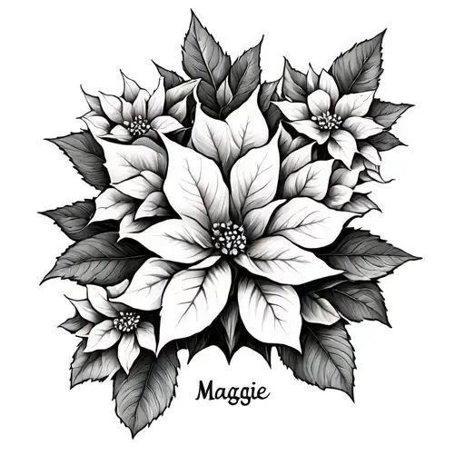 Money Tree And Poinsettia Flowers Mixed In Design With The Name Maggie On The Wrist
