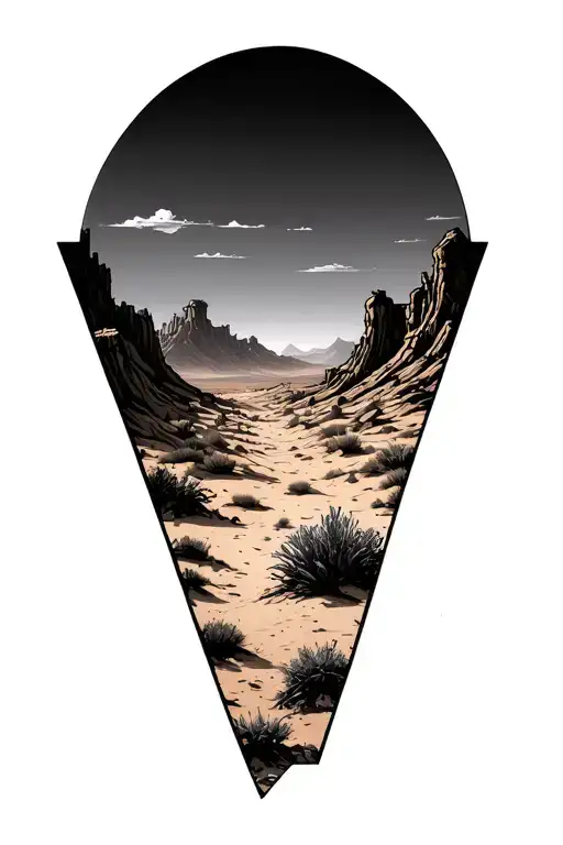 Desert Landscape Inside Of A Triangle Outline Intertwined