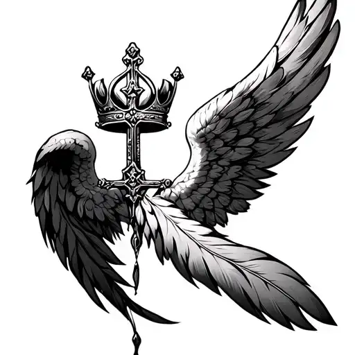 Angel Wings Feathers Down Crown Cross