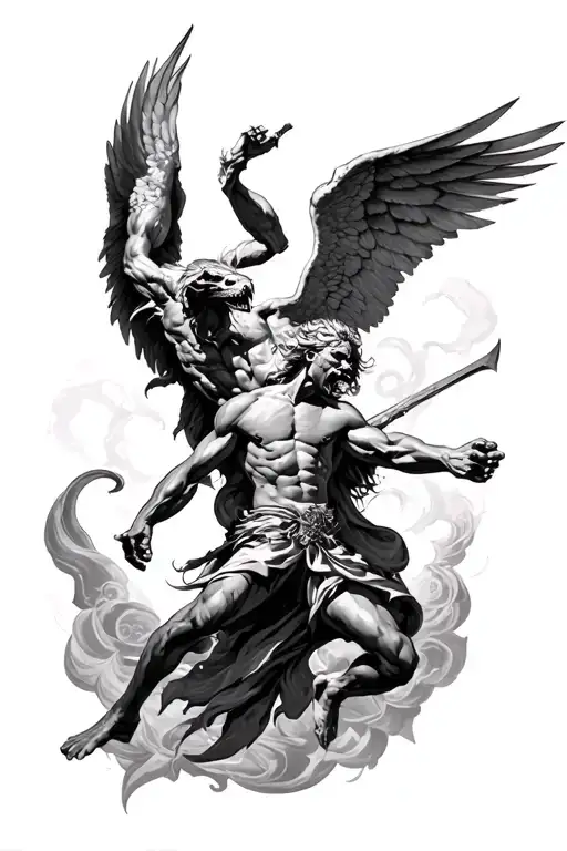Arch Angel Micheal Fighting Demon