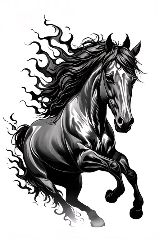 Side View Of Galoping Horse With Flames