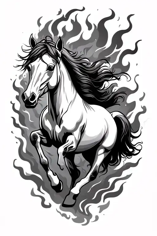 Galoping Horse Running With Fire Or Flames Coming Together