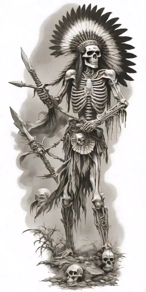 Native American Skeleton Warriors Battle Landscape