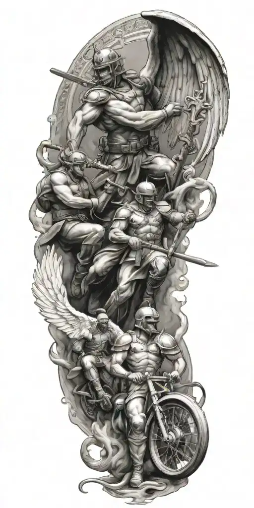 Military Tattoo Design Medic And Angels Fighting Demons