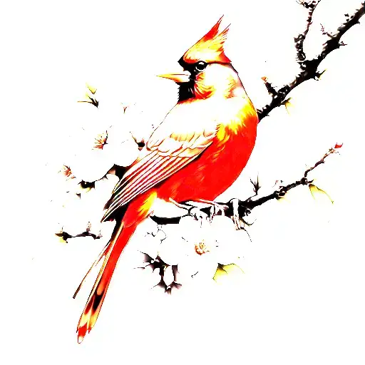 Cardinal And Cherry Blossoms