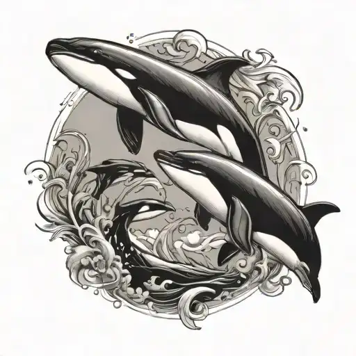 A Male Orcas And A Female Orca Jumping