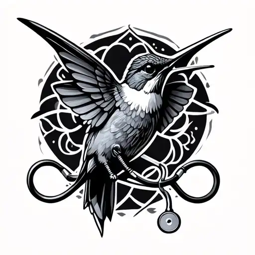 Tribal Hummingbird With A Stethoscope Intertwined