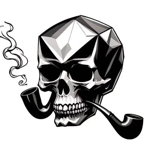 Geometric Skull Smoking A Pipe