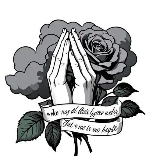 Praying Hands With Clouds And A Rose With Words Under It