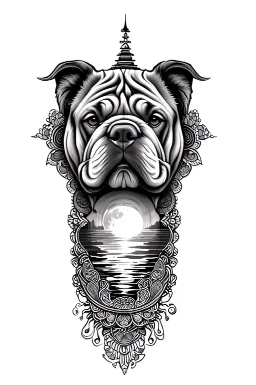 Pagoda Mountains Moon River Shar Pei Mandala Design