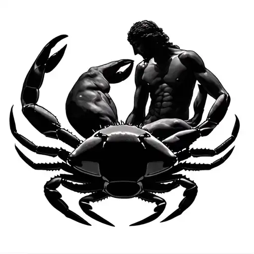 Line Tattoo Of A Crab And The Vitruvian Man Sitting