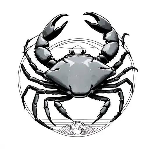 Line Tattoo Of A Crab And The Vitruvian Man