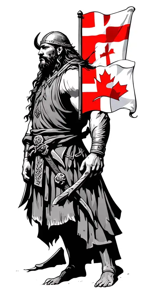 Viking With Denmark Flag And Canadian Flag Skovgaard