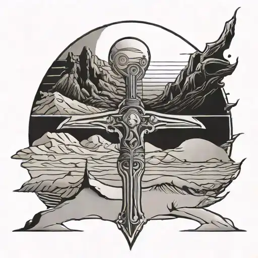 A Crysknife From The Movie Dune Combined With A A Dessert Dune Landscape And A Moon