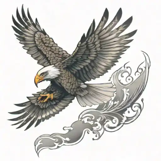 Eagle Soaring With Feather Patterns