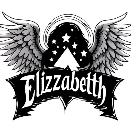 The Name Elizabeth With Thirteen Stars And Angel Wings With Halo