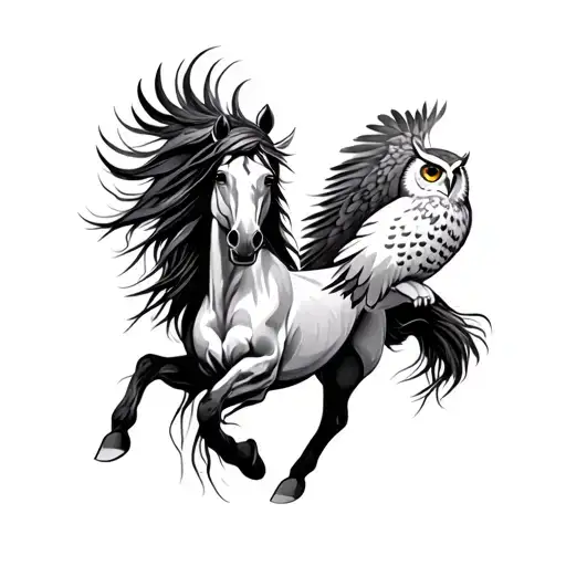 Horse And Owl Flying