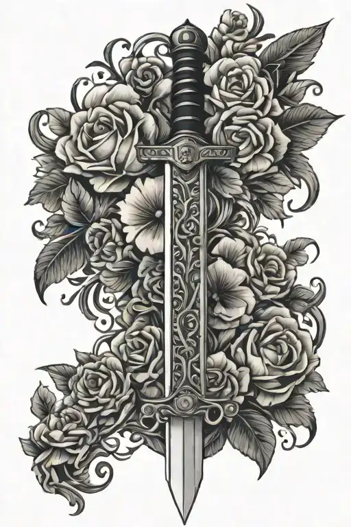 Samari Sword With Flowers Intertwined